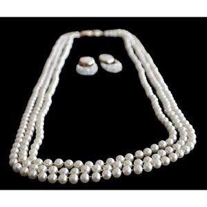 Butler Fifth Ave Faux Pearl Necklace Mother of Pearl Cabochons Rhinestones